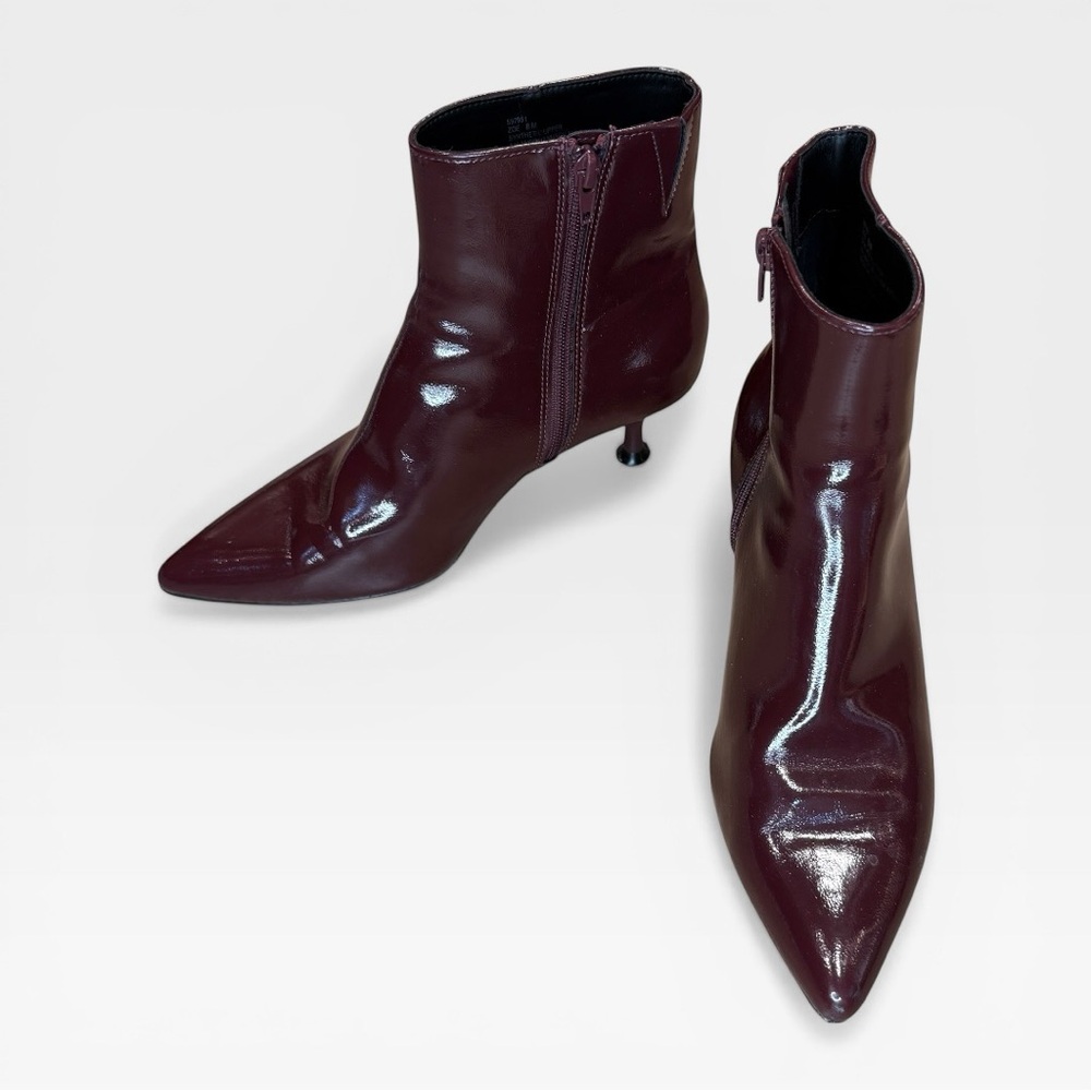 Women's Patent Pointed-Toe Burgundy Ankle  Booties